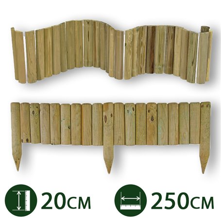 2PZ BORDURE PER AIUOLE "FLESSIBILE" Ø 5 CM 250 X 20 H IN LEGNO DI PINO IMPREGNATO DA ESTERNO PER FIORIERE GIARDINI AIUOLA