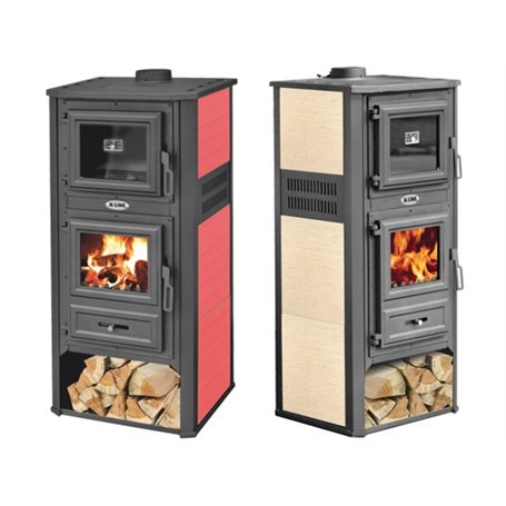 STUFA KALOROSA CON FORNO ROSSO CM.49,5X46X115H CARICO 26,5X18,5CM FORNO 27X23CM