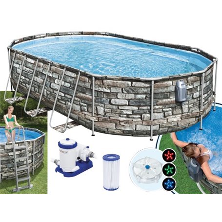 Piscine ovali Steel Comfort Pietra BestWay 56719 Ø610x366xH122 cm. 20.241 Lt.