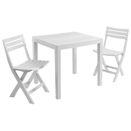 SET RESINA CLUB BIANCO 2 SEDIE 44x41xH78 CM E 1TAVOLO 78x65xH72CM